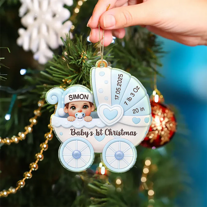 Baby First Christmas Baby Carriage 3D Effect - Personalized Custom Shaped Acrylic Ornament