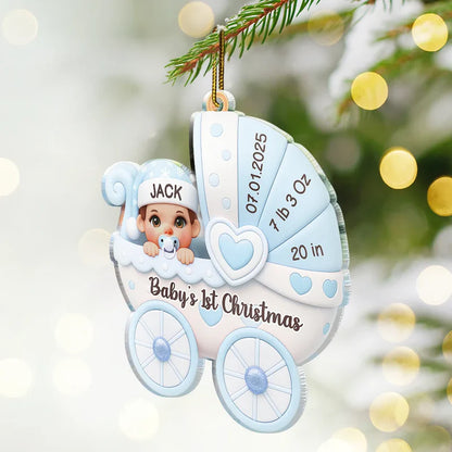 Baby First Christmas Baby Carriage 3D Effect - Personalized Custom Shaped Acrylic Ornament