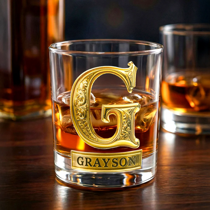 Roses Hold Love, Initials Mark Us - Personalised Old Fashioned Rock Whiskey Glass