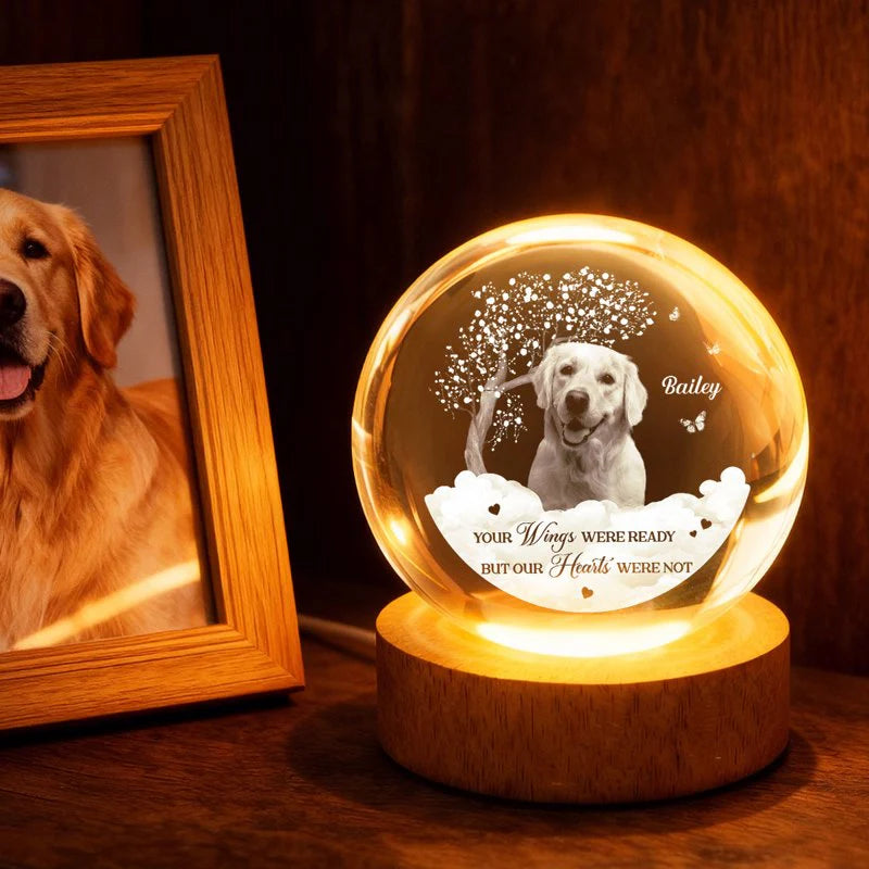 Your Wings Were Ready But Our Hearts Were Not - Personalized Crystal Ball Night Light - Heartfelt Remembrance Keepsake