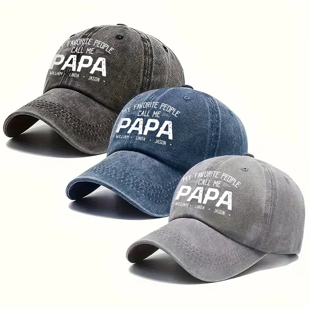 Personalized Washed Denim Baseball Cap with Papa Quote, Custom Kids' Names, Vintage Dad Hat, Unique Gift for Fathers & Grandpas