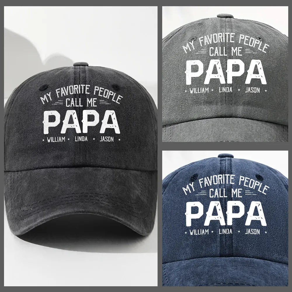 Personalized Washed Denim Baseball Cap with Papa Quote, Custom Kids' Names, Vintage Dad Hat, Unique Gift for Fathers & Grandpas