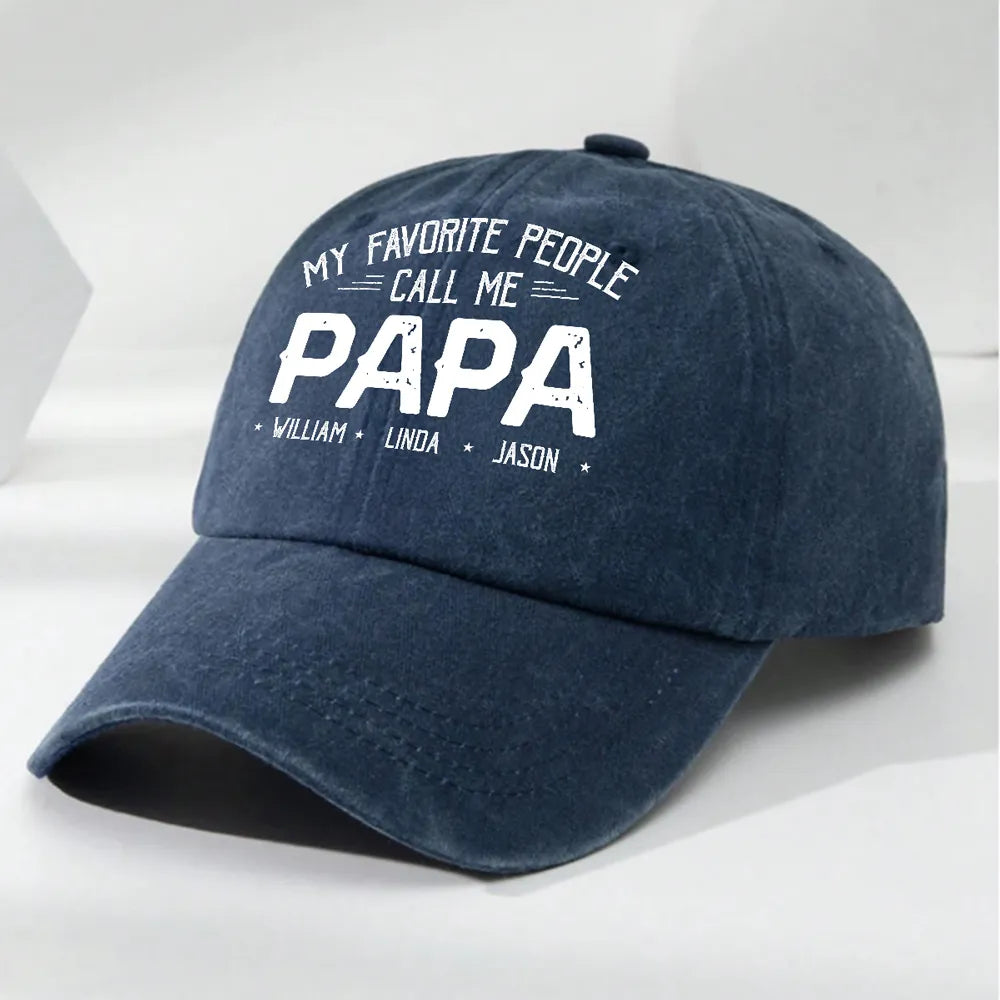 Personalized Washed Denim Baseball Cap with Papa Quote, Custom Kids' Names, Vintage Dad Hat, Unique Gift for Fathers & Grandpas