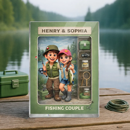 Fishing Couple Action Figure - Personalized Acrylic Block Plaque - Anniversary, Valentine's Day Gift, Gift For Him, Gift For Her
