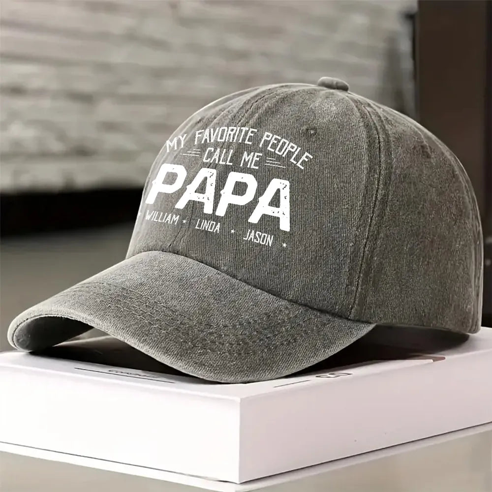 Personalized Washed Denim Baseball Cap with Papa Quote, Custom Kids' Names, Vintage Dad Hat, Unique Gift for Fathers & Grandpas