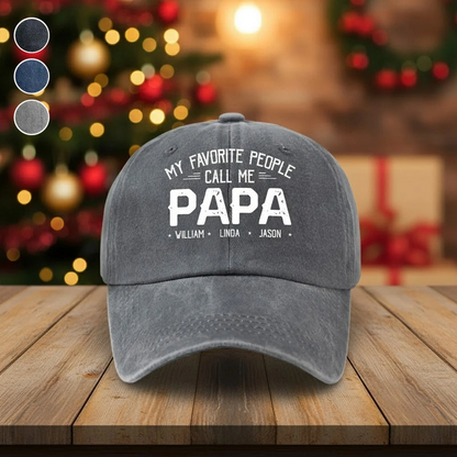Personalized Washed Denim Baseball Cap with Papa Quote, Custom Kids' Names, Vintage Dad Hat, Unique Gift for Fathers & Grandpas