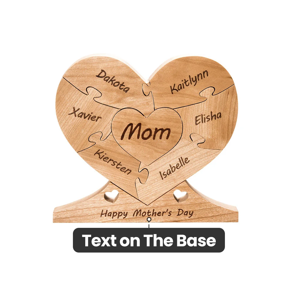 Personalised Wooden Heart Family Unity Puzzle Plaque with 1-6 Names Mother's Day Thanksgiving Day Home Decor for Family