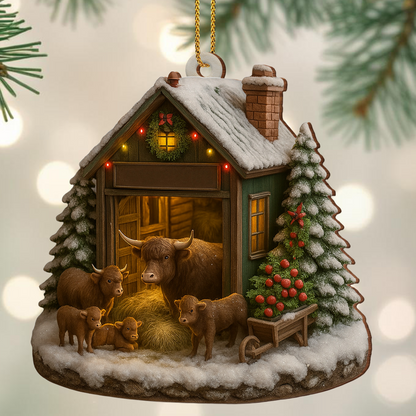 Cozy Winter Wonders At The Farm With Cows, Personalized Custom Wood Ornament, Gift For Family and Country Life Enthusiasts