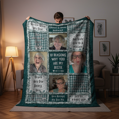 Custom Photo “10 Reasons Why You Are My Bestie” Blanket – Personalized Fleece & Sherpa Blanket