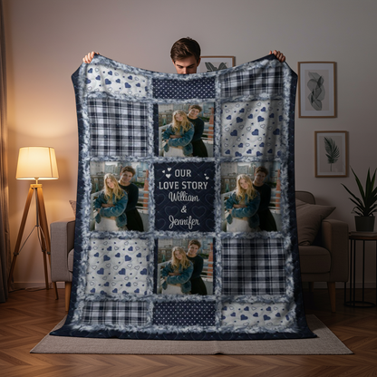 Custom Photo Our Love Story Couples - Personalized Fleece Blanket, Sherpa Blanket