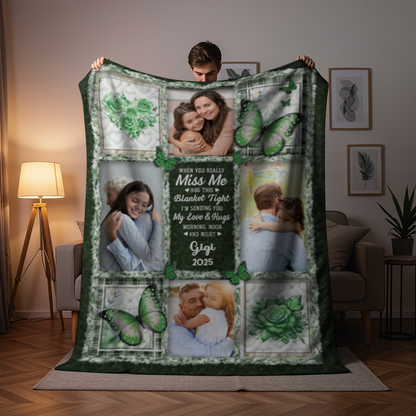 Custom Photo Memorial Butterfly When You Really Miss Me Hug This Blanket - Personalized Fleece Blanket, Sherpa Blanket