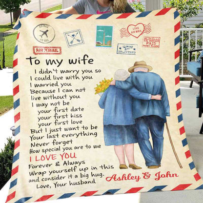 To My Wife I Love You Old Couple Letter Style Personalized Fleece Blanket - Romantic Gift For Couples