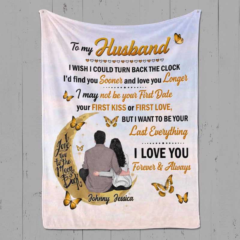 To My Husband, I Love You To The Moon And Back Couple Personalized Fleece Blanket  - Custom Name Gift For Husband
