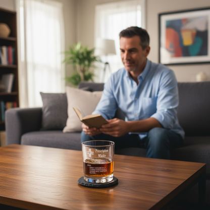 Personalised Funny Prescription Whisky Bourbon Whiskey Glasses and Slate Coaster with Laser Engraved Name Father's Day Gift for Grandpa Dad