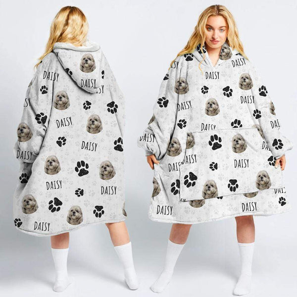 Custom Text And Upload Photo Dog Cat Hoodie Blanket - Personalize Gift For Pet Lovers