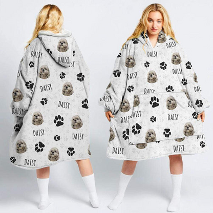 Custom Text And Upload Photo Dog Cat Hoodie Blanket - Personalize Gift For Pet Lovers