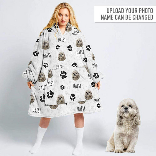 Custom Text And Upload Photo Dog Cat Hoodie Blanket - Personalize Gift For Pet Lovers