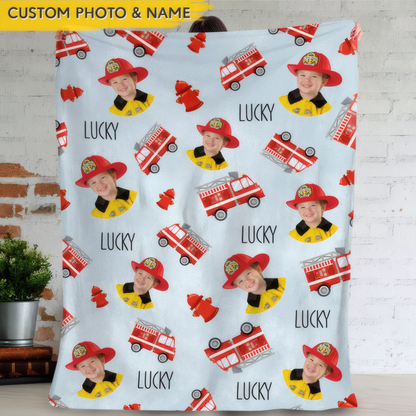 Upload Photo Baby Firefighter Blanket - Personalize Gift For Son