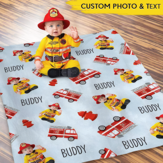 Upload Photo Baby Firefighter Blanket - Personalize Gift For Son