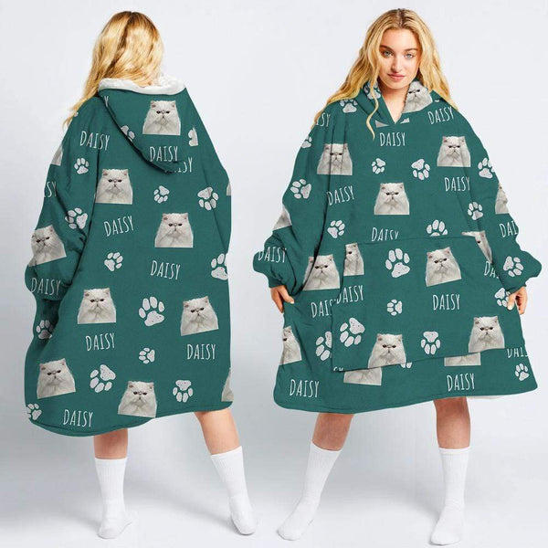 Custom Text And Upload Photo Dog Cat Hoodie Blanket - Personalize Gift For Pet Lovers