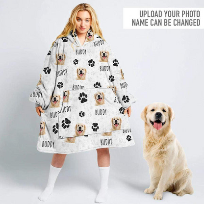 Custom Text And Upload Photo Dog Cat Hoodie Blanket - Personalize Gift For Pet Lovers