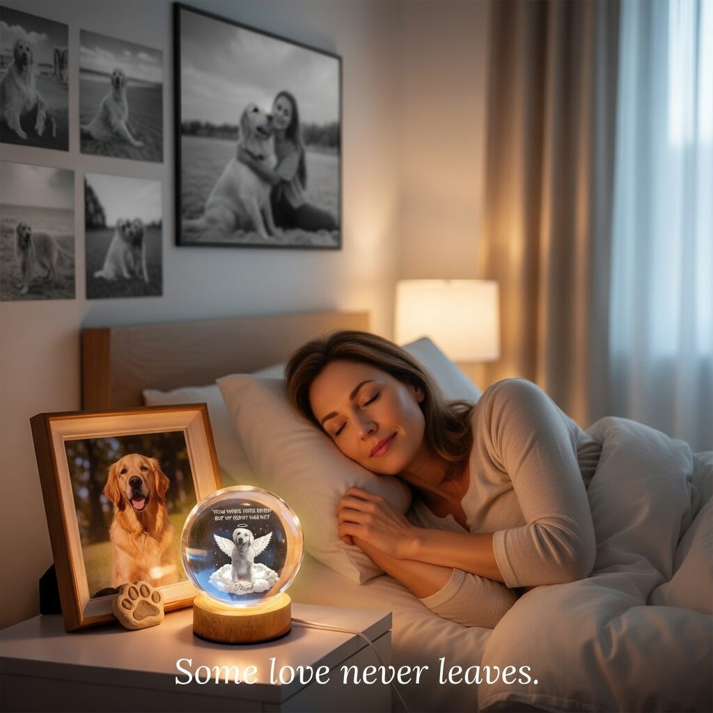 Your Light Will Always Shine in My Heart Pet Memorial - Personalized Crystal Ball LED Night Light - Heartfelt Remembrance Keepsake