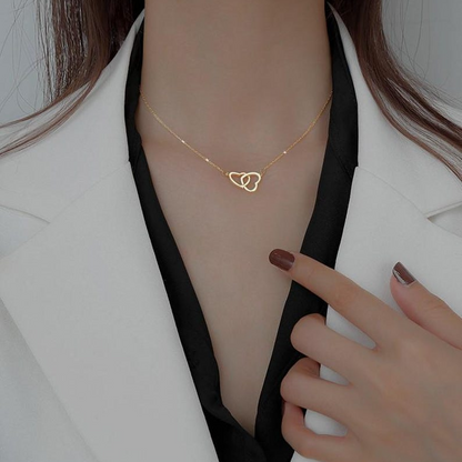 Double Heart Interlocking Necklace – Minimalist Love Pendant for Girlfriend & Wife