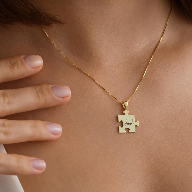 Elegant Personalized Puzzle Name Necklace – Custom Engraved Jewelry Gift For Girlfriend, Wife