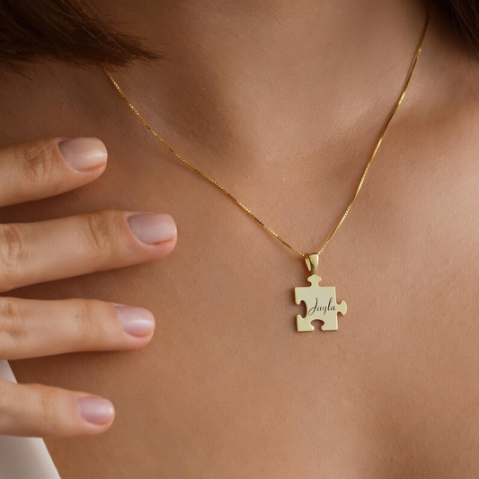 Elegant Personalized Puzzle Name Necklace – Custom Engraved Jewelry Gift For Girlfriend, Wife