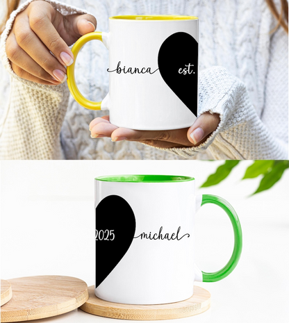Personalized Heart Couple Mug – Romantic Gift for Boyfriend or Girlfriend - For Valentine, Wedding or Anniversary Day