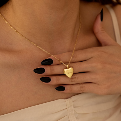 Personalized Tiny Gold Heart Locket Necklace - Custom Photo Gift For Girlfriend, Wife