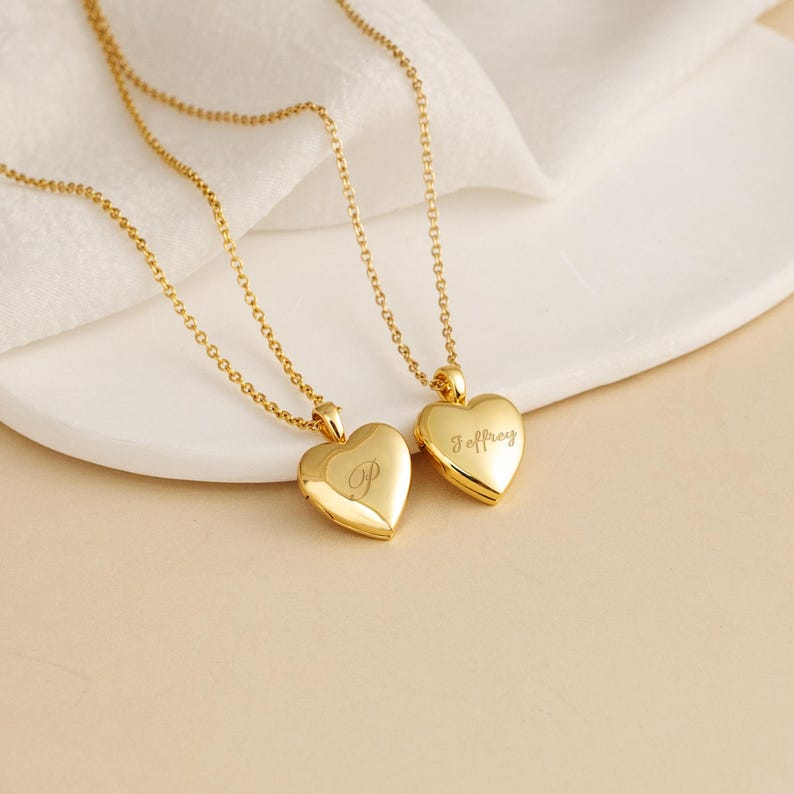 Personalized Tiny Gold Heart Locket Necklace - Custom Photo Gift For Girlfriend, Wife