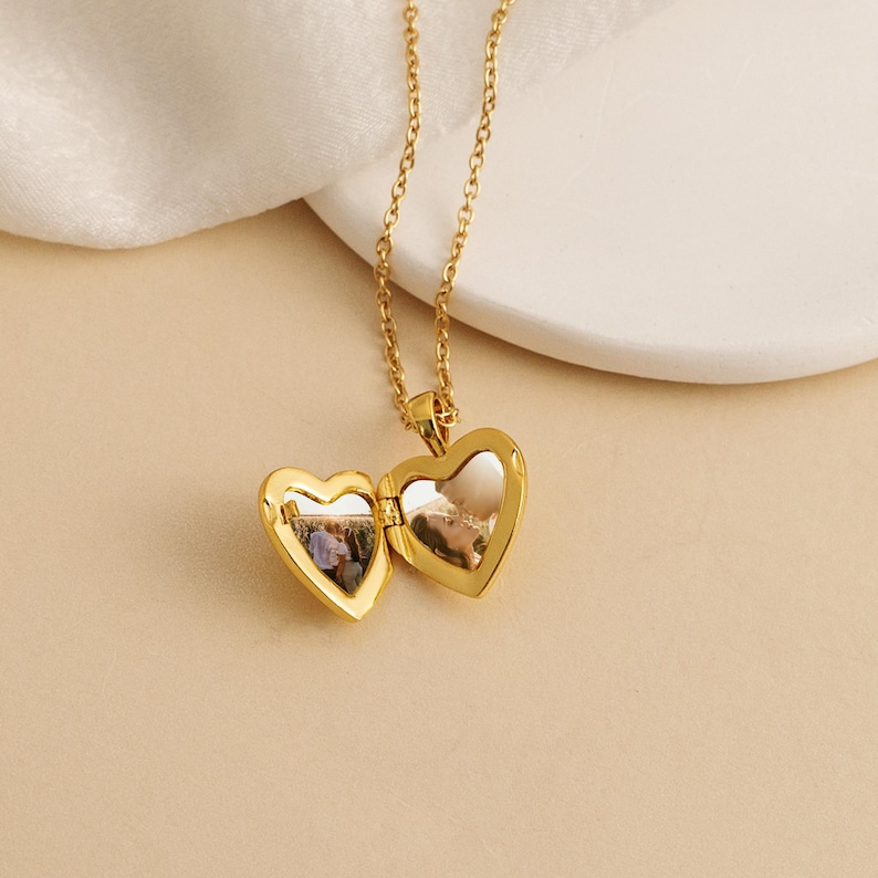 Personalized Tiny Gold Heart Locket Necklace - Custom Photo Gift For Girlfriend, Wife