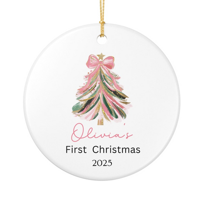Baby Girl First Christmas Ornament, Personalized First Christmas Ornament Baby Girl Name, Baby Family Keepsake, Pink Christmas Ornament
