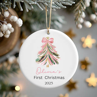 Baby Girl First Christmas Ornament, Personalized First Christmas Ornament Baby Girl Name, Baby Family Keepsake, Pink Christmas Ornament