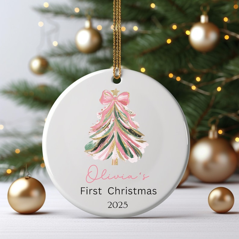 Baby Girl First Christmas Ornament, Personalized First Christmas Ornament Baby Girl Name, Baby Family Keepsake, Pink Christmas Ornament