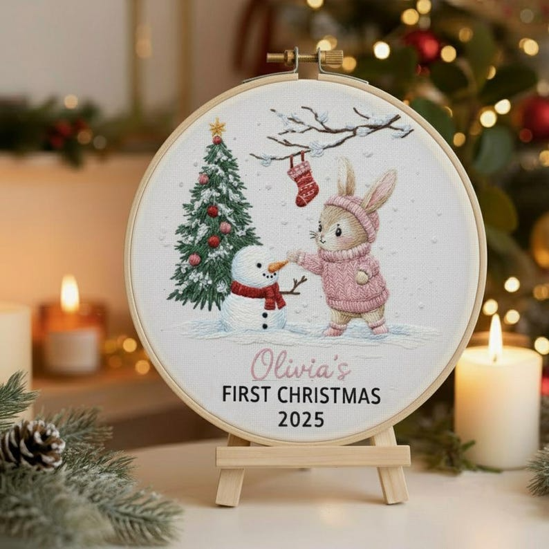Custom Embroidered Baby Ornament, Baby’s First Xmas Keepsake Hoop, Personalized Newborn Gift, Christmas Decor
