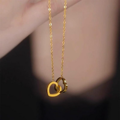 Double Heart Interlocking Necklace – Minimalist Love Pendant for Girlfriend & Wife
