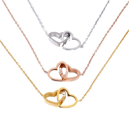 Double Heart Interlocking Necklace – Minimalist Love Pendant for Girlfriend & Wife