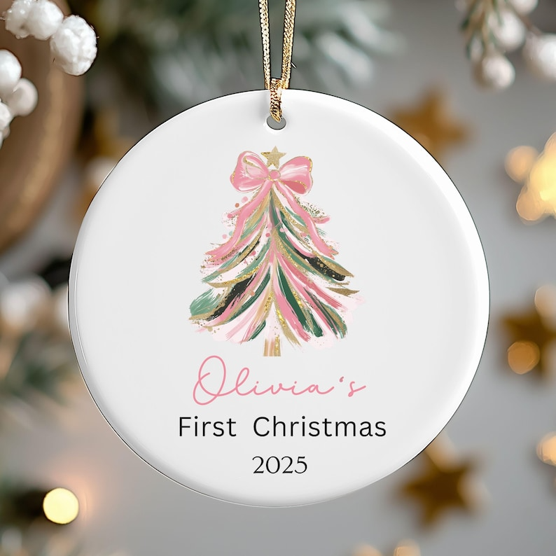Baby Girl First Christmas Ornament, Personalized First Christmas Ornament Baby Girl Name, Baby Family Keepsake, Pink Christmas Ornament