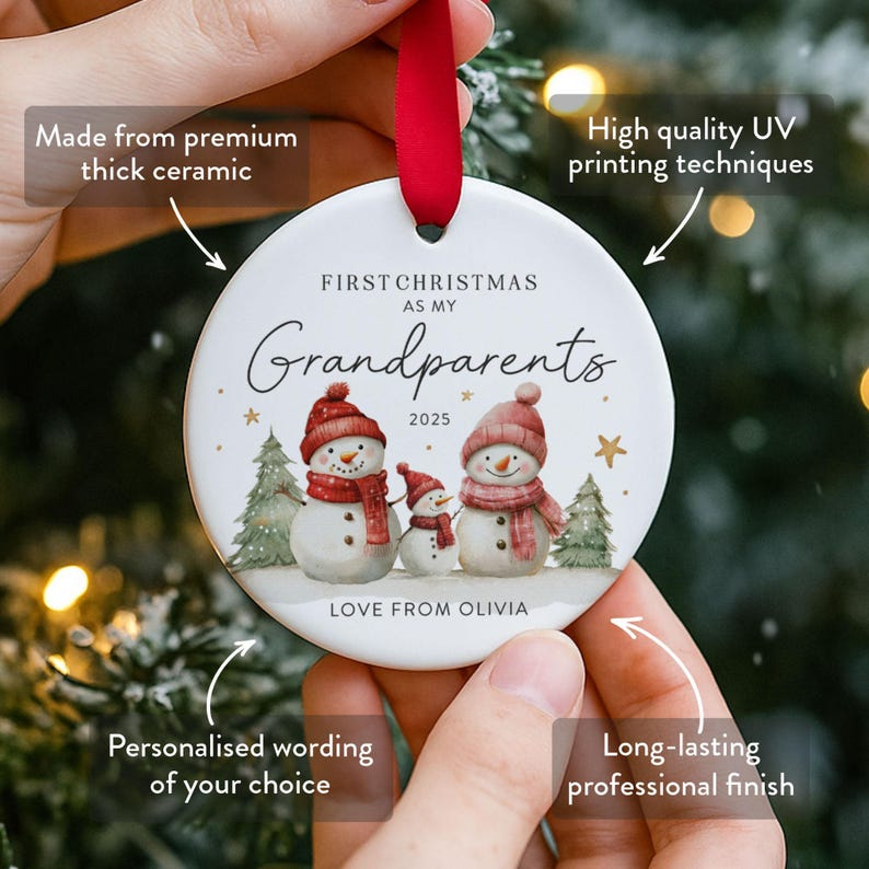Personalised First Christmas as Grandparents Ornament - New Grandparent Gift, Custom Name & Year Bauble, Christmas Keepsake For Grandparent