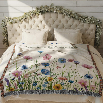 Soft Floral Custom Name Woven Blanket – Unique Gift for Mom or Grandma