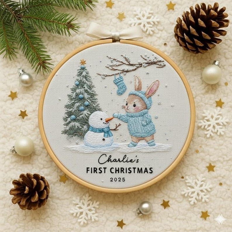 Custom Embroidered Baby Ornament, Baby’s First Xmas Keepsake Hoop, Personalized Newborn Gift, Christmas Decor
