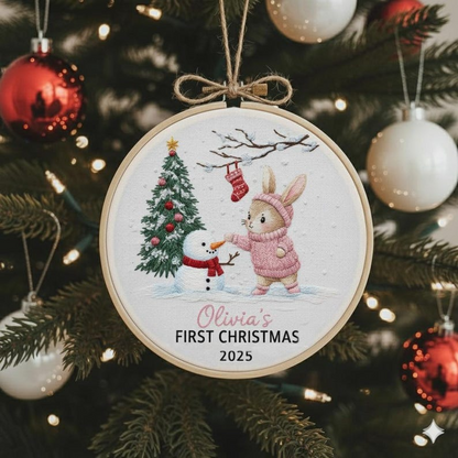 Custom Embroidered Baby Ornament, Baby’s First Xmas Keepsake Hoop, Personalized Newborn Gift, Christmas Decor