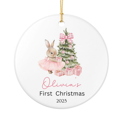 Baby Girl First Christmas Ornament, Personalized Baby Girl Name First Christmas Ornament, Baby Family Keepsake, Pink Christmas Ornament