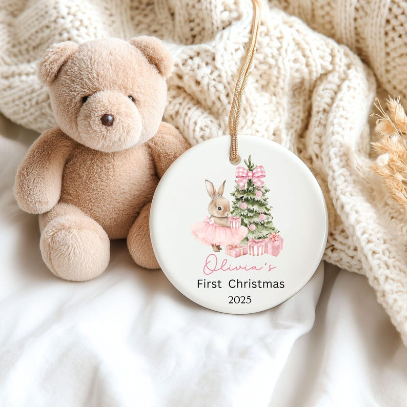 Baby Girl First Christmas Ornament, Personalized Baby Girl Name First Christmas Ornament, Baby Family Keepsake, Pink Christmas Ornament