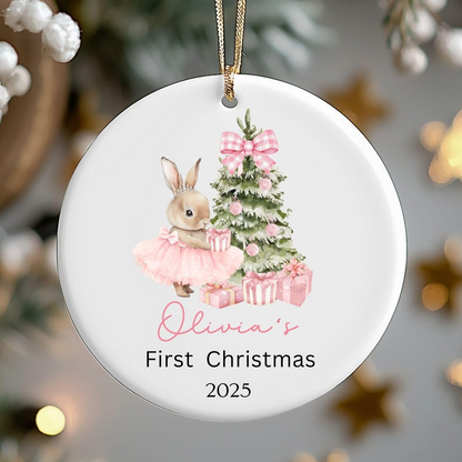 Baby Girl First Christmas Ornament, Personalized Baby Girl Name First Christmas Ornament, Baby Family Keepsake, Pink Christmas Ornament