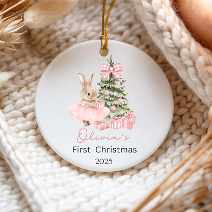 Baby Girl First Christmas Ornament, Personalized Baby Girl Name First Christmas Ornament, Baby Family Keepsake, Pink Christmas Ornament