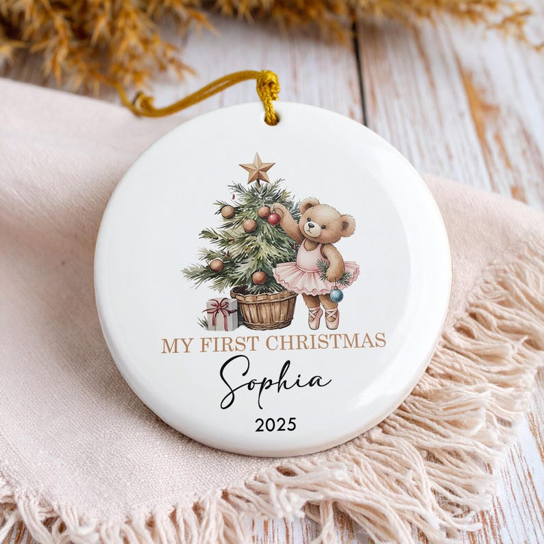 Custom Baby Girl First Christmas Ornament, Baby First Xmas Ornament with Baby Name, Personalized Baby Keepsake Ornament 2025, Newborn Gift