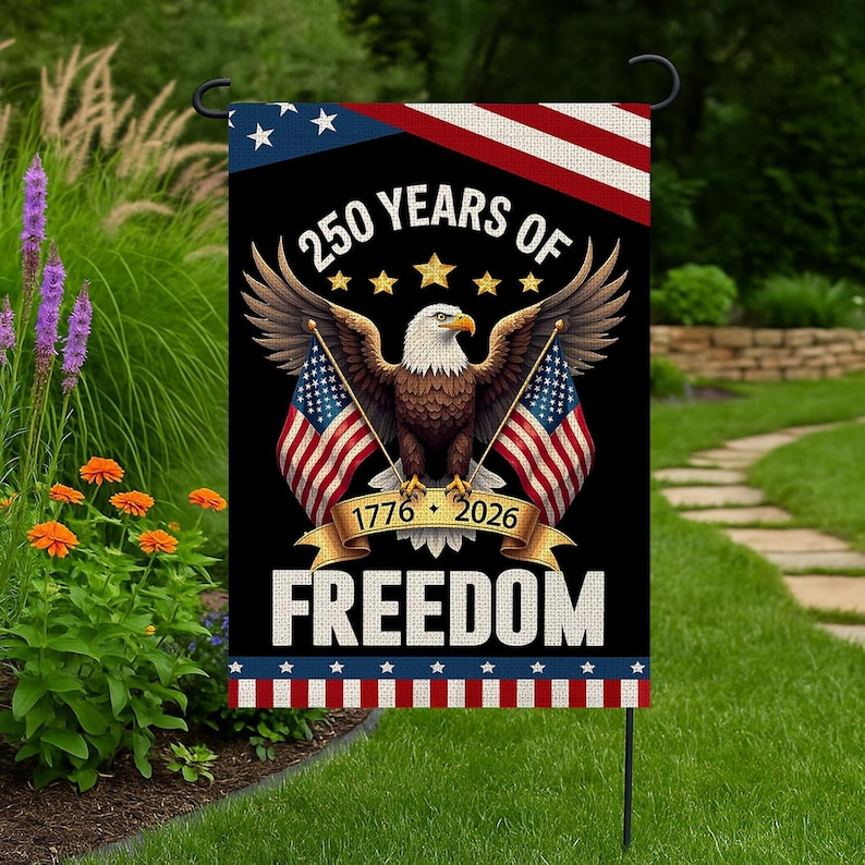 250 Years America Garden Flag, 250th Anniversary USA Patriotic Banner Double-Sided with Eagle Design, 1776-2026 Commemorative